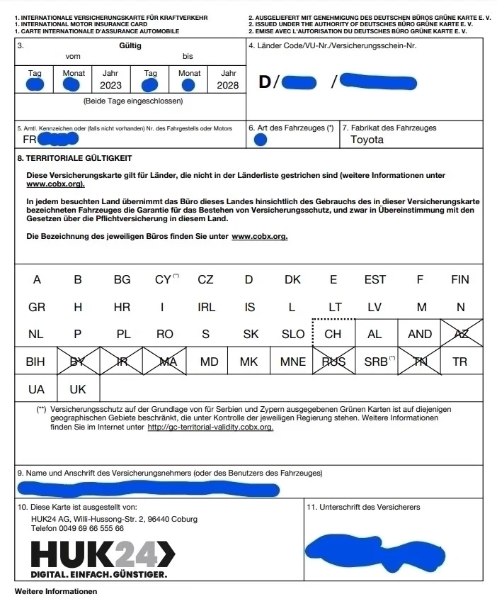 green card insurance for cars in Europe