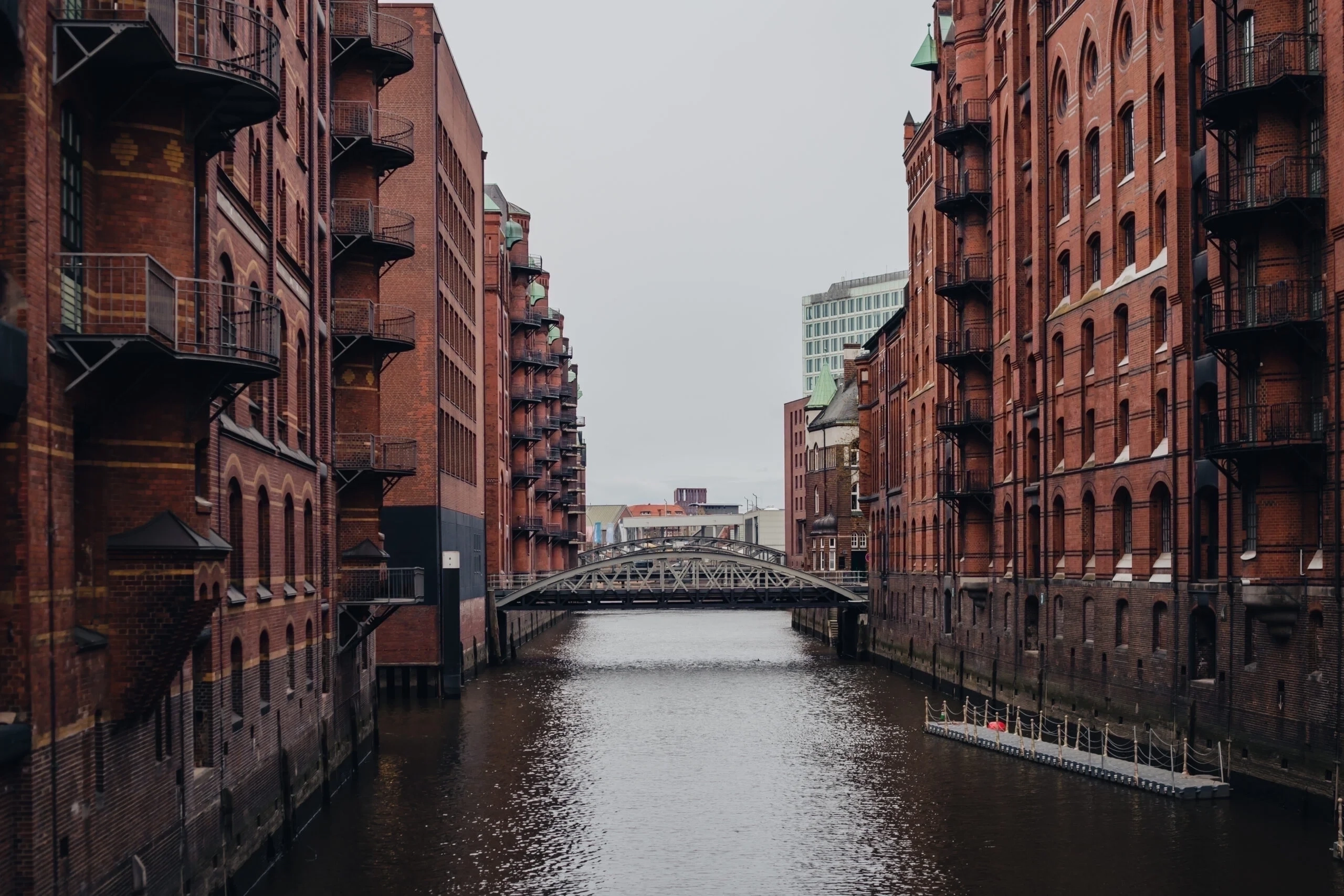 warehouse district hamburg bridge among architecture cityscape