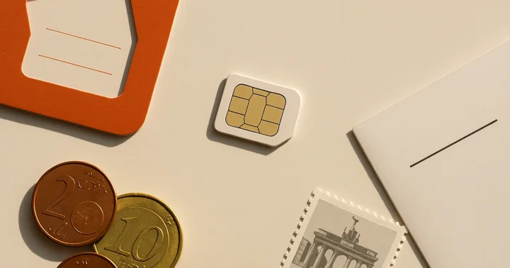 A loose SIM card and prepaid starter pack envelope on a flat surface, illustrating free SIM cards in Germany.