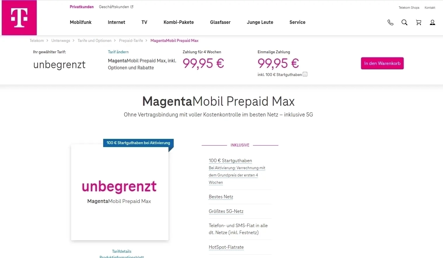 best prepaid unlimited data package in Germany from Telekom