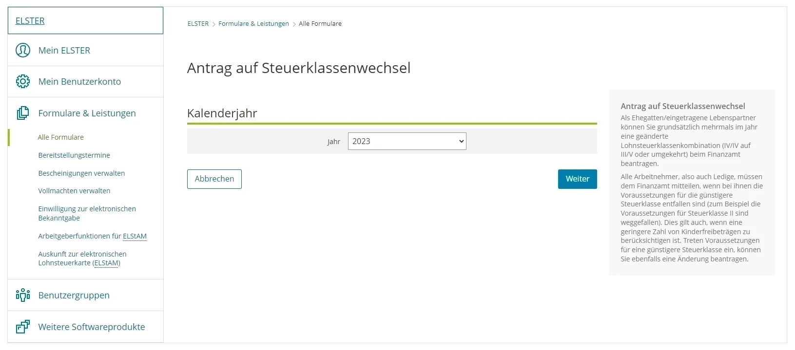 How to fill Antrag auf Steuerklassenwechsel bei Ehegatten using Elster Part 2