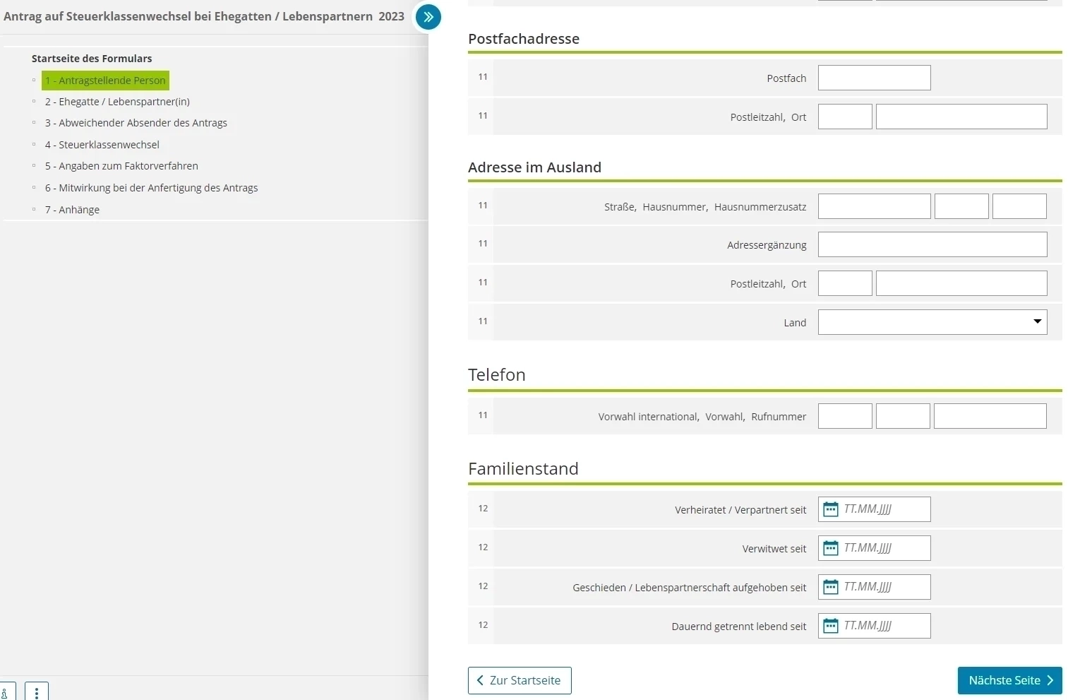 How to fill Antrag auf Steuerklassenwechsel bei Ehegatten using Elster Part 5