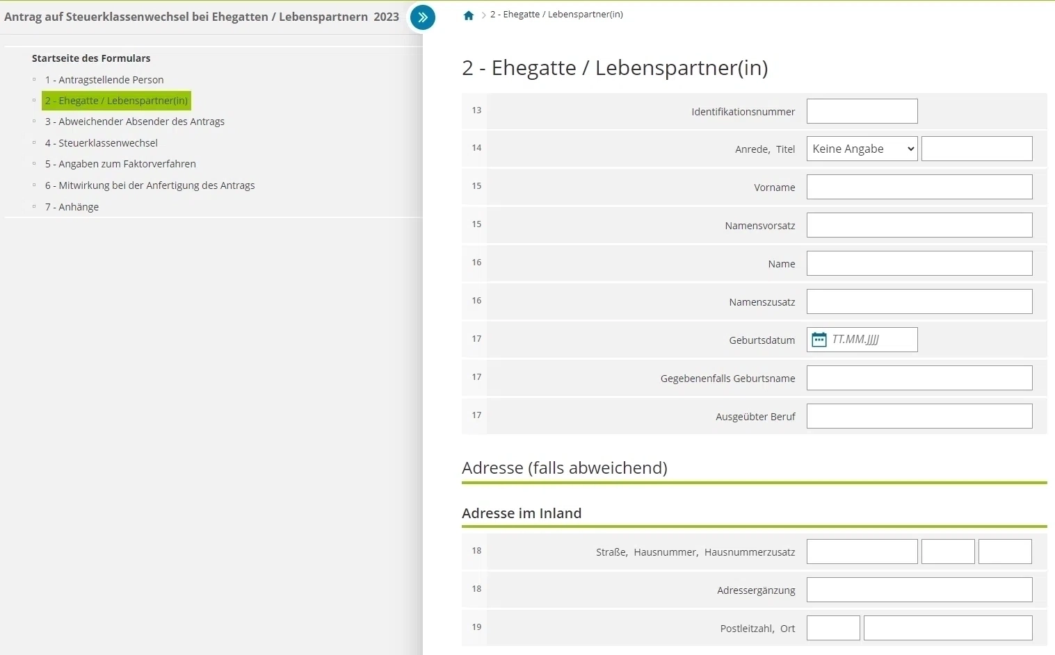 How to fill Antrag auf Steuerklassenwechsel bei Ehegatten using Elster Part 6