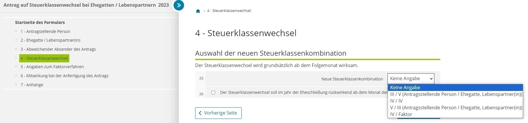 How to fill Antrag auf Steuerklassenwechsel bei Ehegatten using Elster Part 8