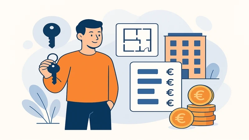 A bright shared apartment living room in Germany with multiple residents sharing coffee and conversation