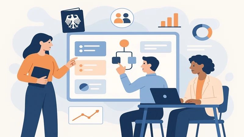 Freelancer in Germany reviewing work permit and residence permit documents at the Ausländerbehörde