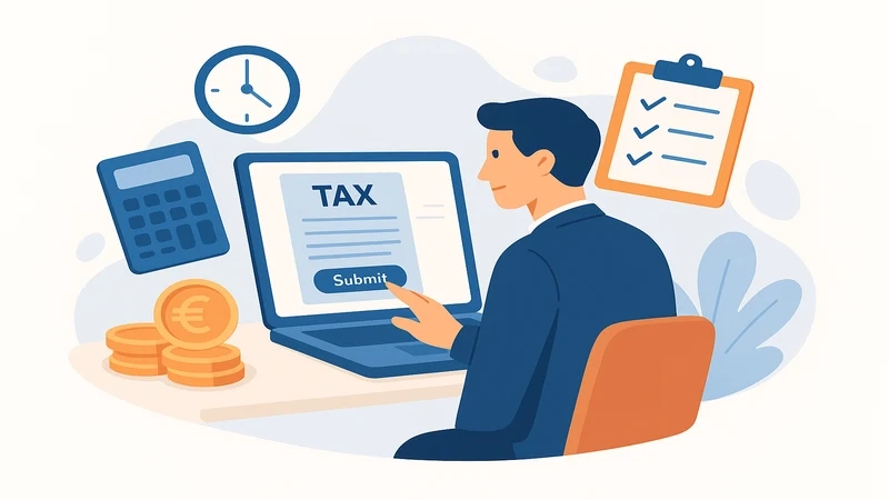 Freelancer in Germany reviewing tax documents at a desk