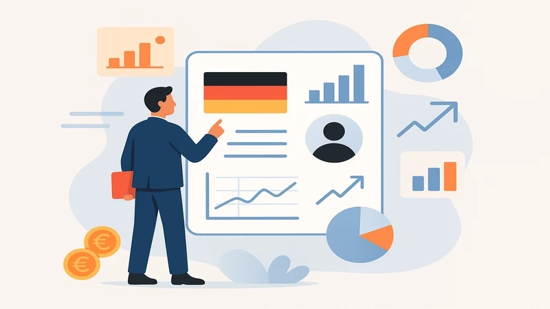 Expat sitting at a Freiburg café reviewing German residency paperwork and permit documents