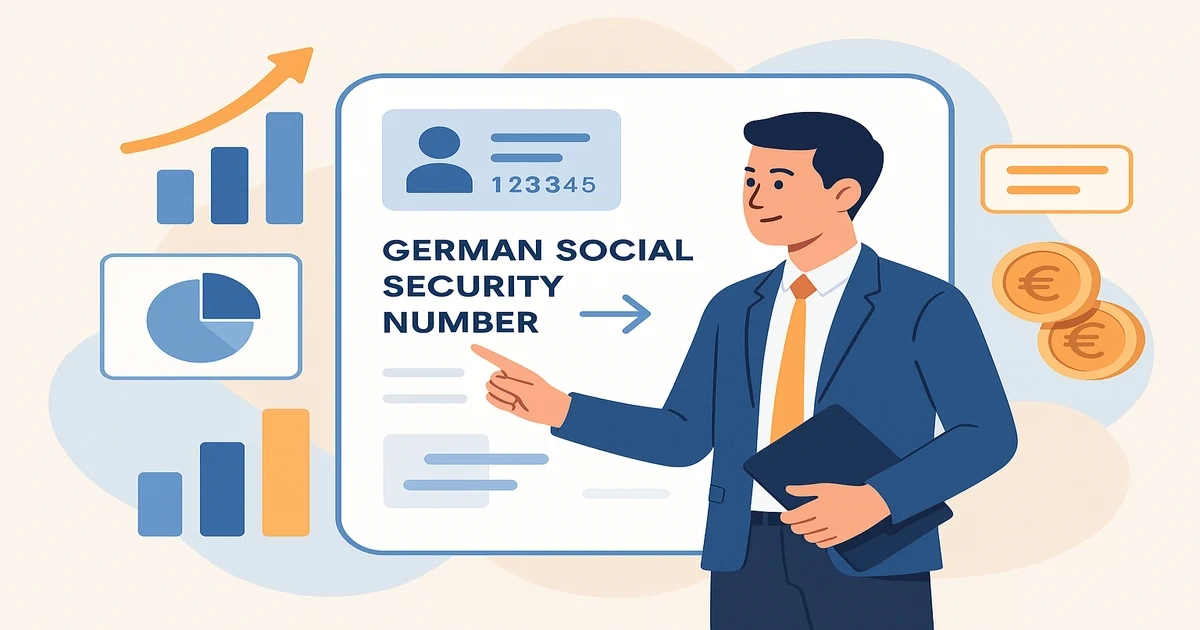 Diagram showing the five pillars of the German social security system including Krankenversicherung, Rentenversicherung, and Arbeitslosenversicherung