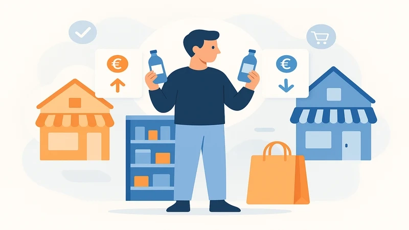 Overview of popular German supermarkets including Aldi, Lidl, REWE and Edeka storefronts on a German city street