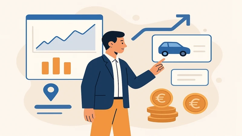 A student and driving instructor reviewing a lesson plan at a Fahrschule in Germany