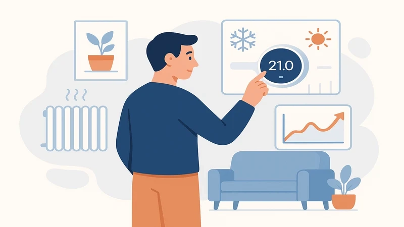 Renter reviewing heating costs and utility bills in a German apartment