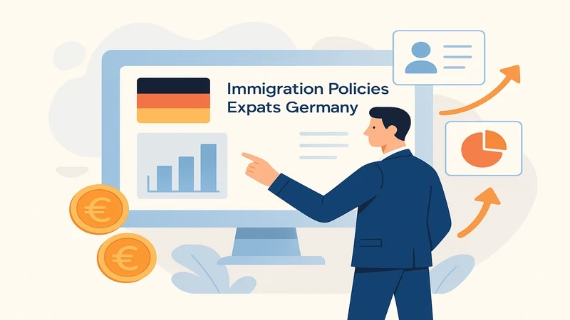 A person reviewing immigration documents and using a laptop to access Germany's digital immigration portal