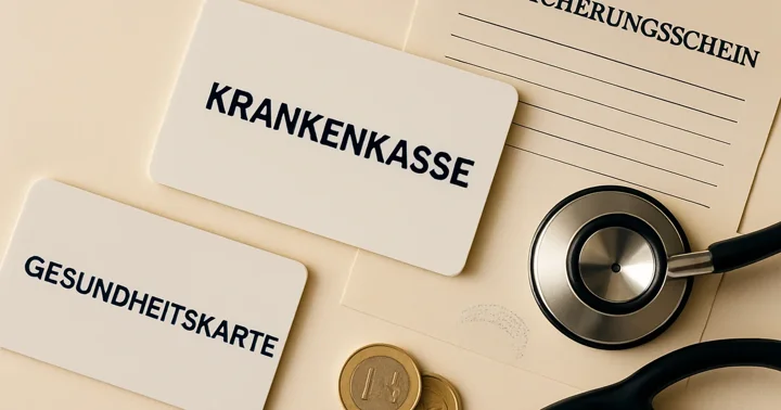 A stethoscope and German insurance policy documents on a desk, illustrating public and private health insurance in Germany.