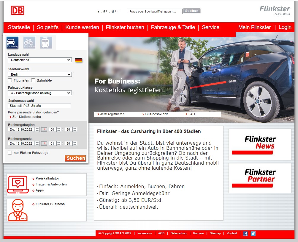 flinkster car sharing services in Germany