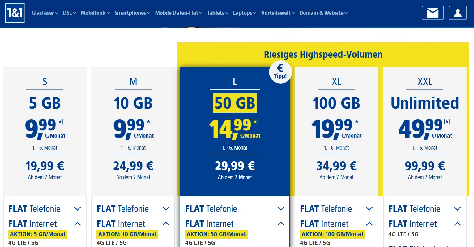 best prepaid unlimited data package in Germany from 1und1