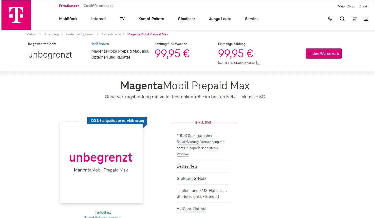 best prepaid unlimited data package in Germany from Telekom